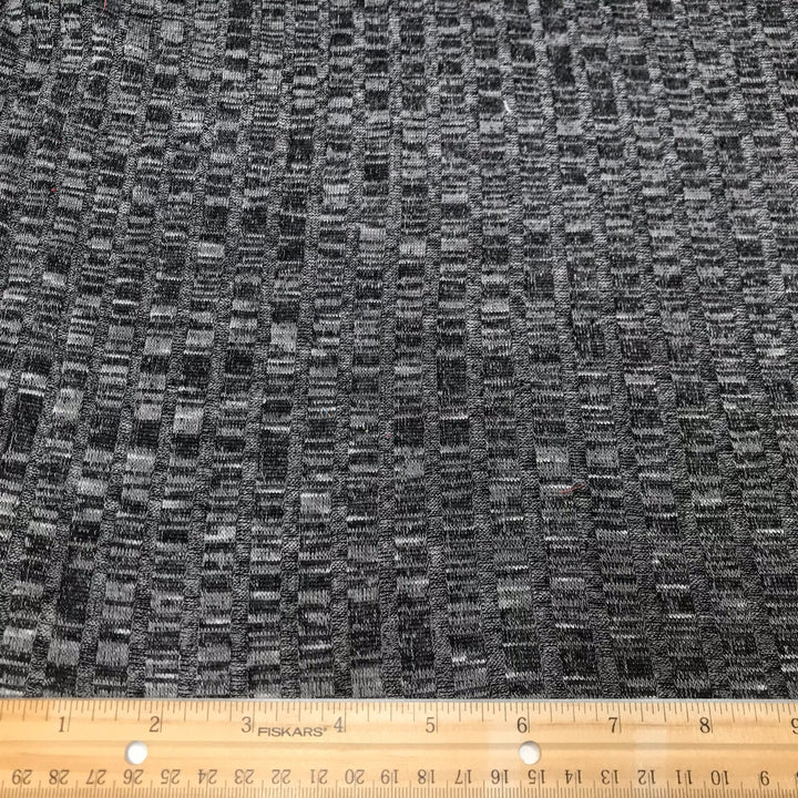 Black Mélange Hacci Sweater Knit Fabric - Rayon Spandex Poly Blend - Ribbed Stretchy Deadstock Material for Cardigans & Pullovers