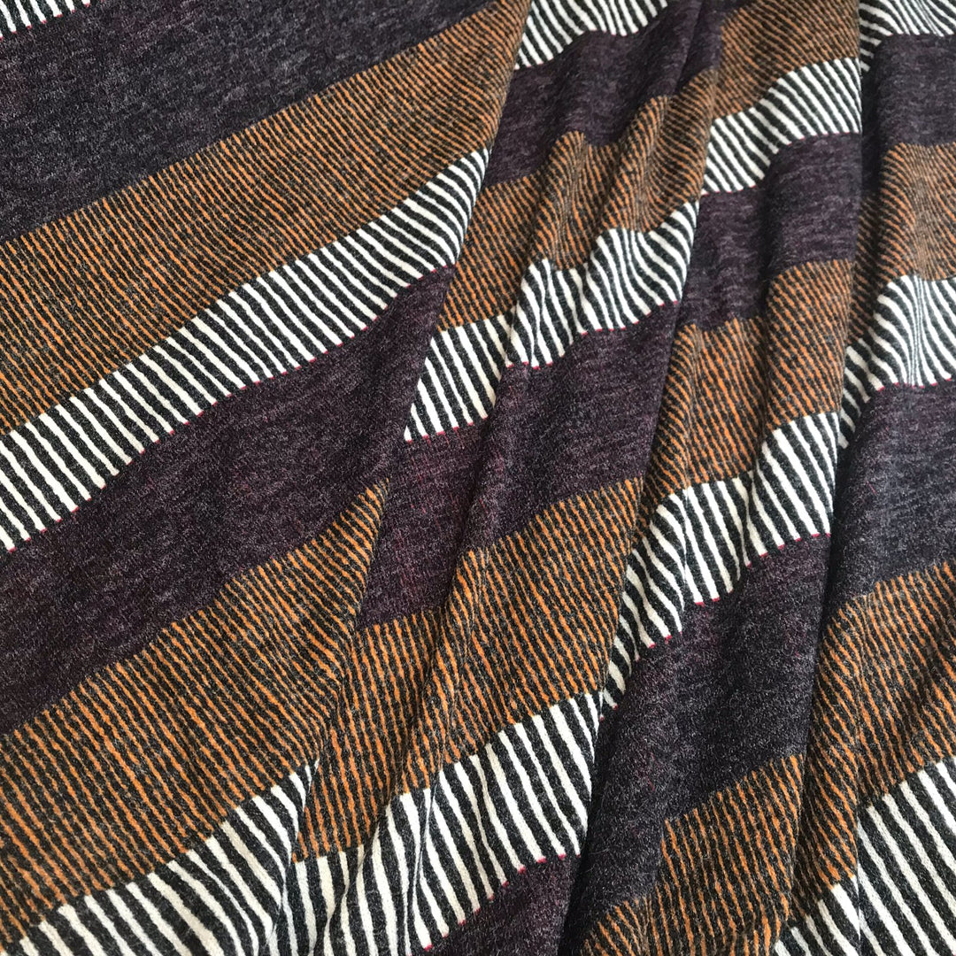 Brushed Block Stripe Hacci Sweater Knit Fabric - Rayon Spandex Poly Blend - Cozy Stretchy Deadstock Material for Cardigans & Layering
