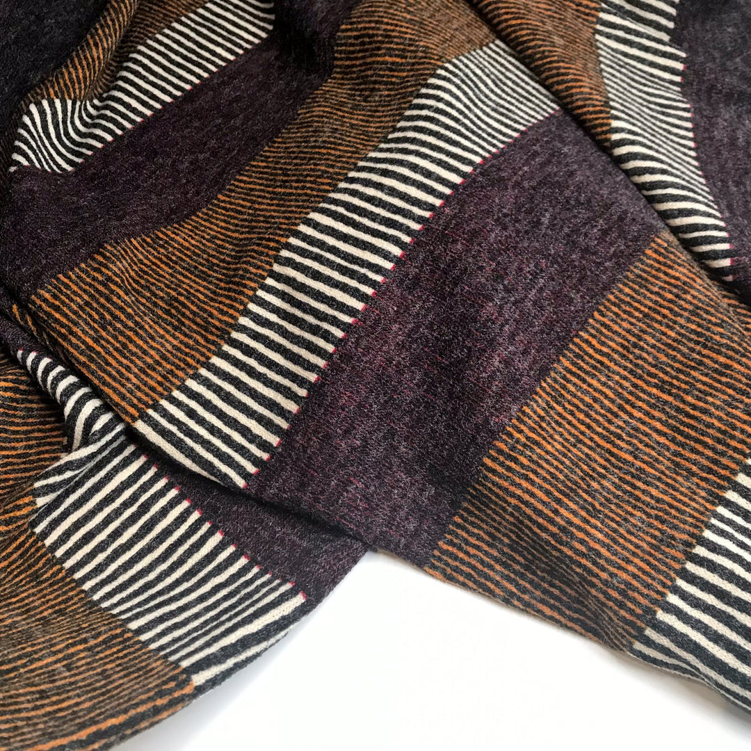 Brushed Block Stripe Hacci Sweater Knit Fabric - Rayon Spandex Poly Blend - Cozy Stretchy Deadstock Material for Cardigans & Layering