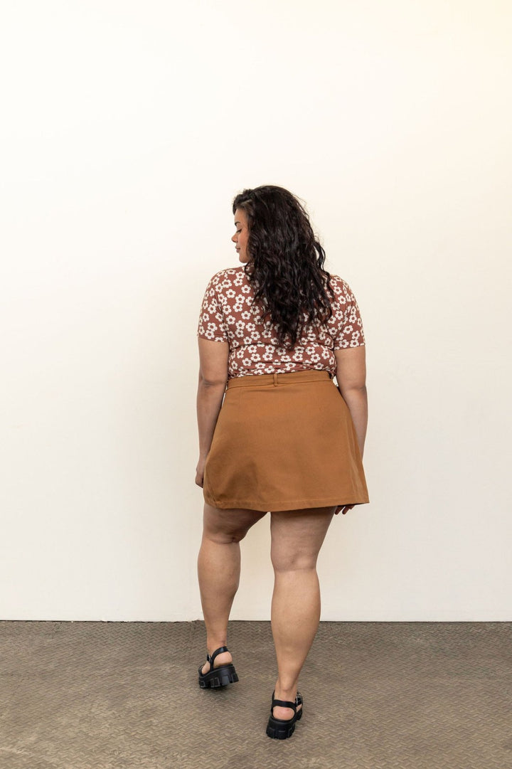 Friday Pattern Co. Bernadette Skirt sewing pattern – pleated skirt with detachable belt bag in mini and midi lengths for sizes XS-7X