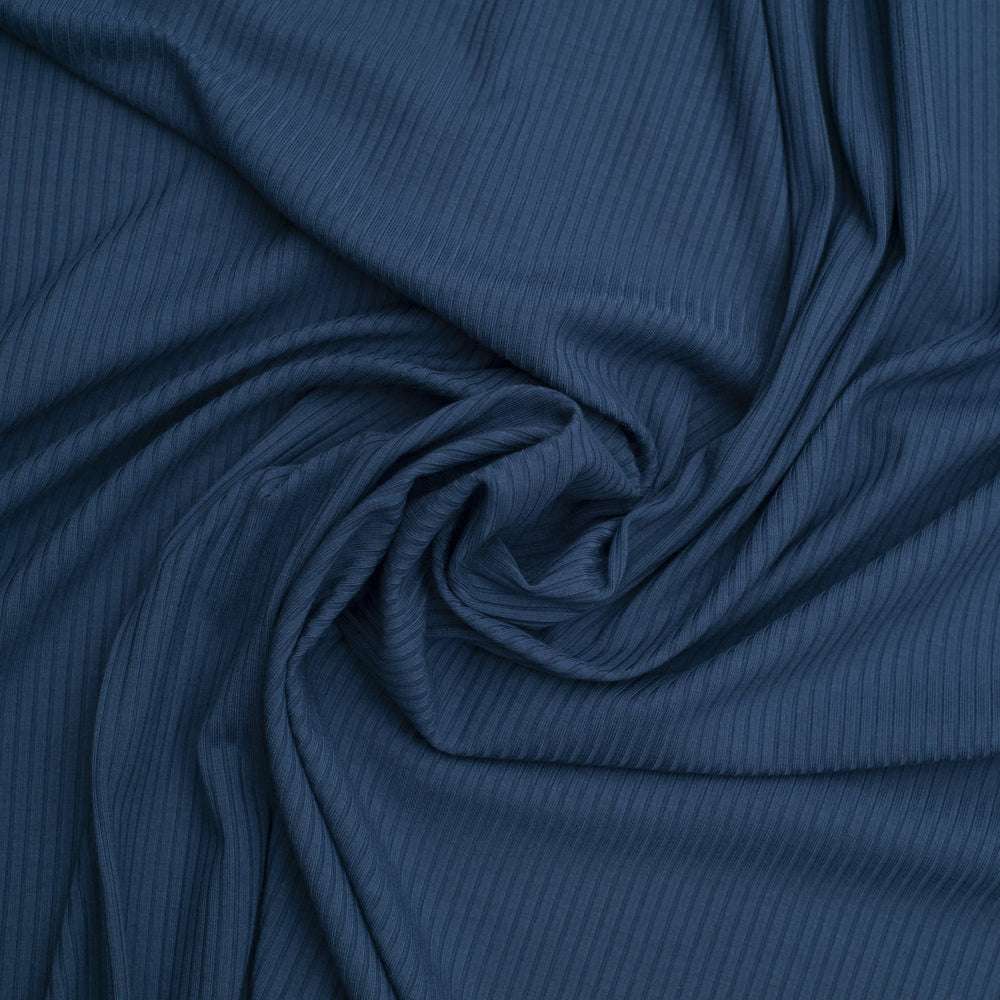Captain Blue Bamboo Rib Knit Fabric - 89.5% Bamboo 10.5% Spandex - 4-Way Stretch Eco-Friendly Material for Dresses & Athleisure Wear