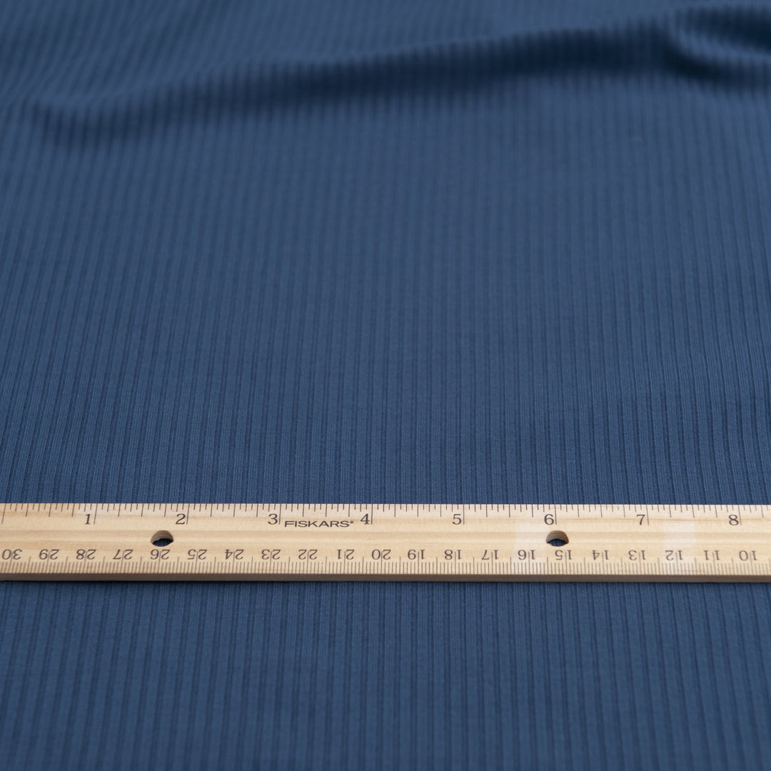 Captain Blue Bamboo Rib Knit Fabric - 89.5% Bamboo 10.5% Spandex - 4-Way Stretch Eco-Friendly Material for Dresses & Athleisure Wear