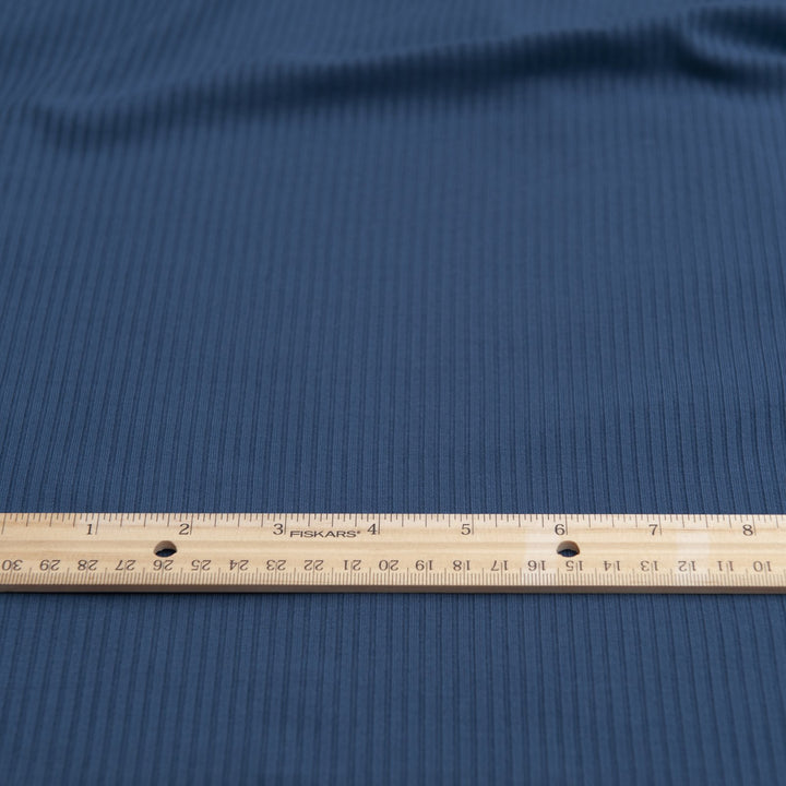 Captain Blue Bamboo Rib Knit Fabric - 89.5% Bamboo 10.5% Spandex - 4-Way Stretch Eco-Friendly Material for Dresses & Athleisure Wear