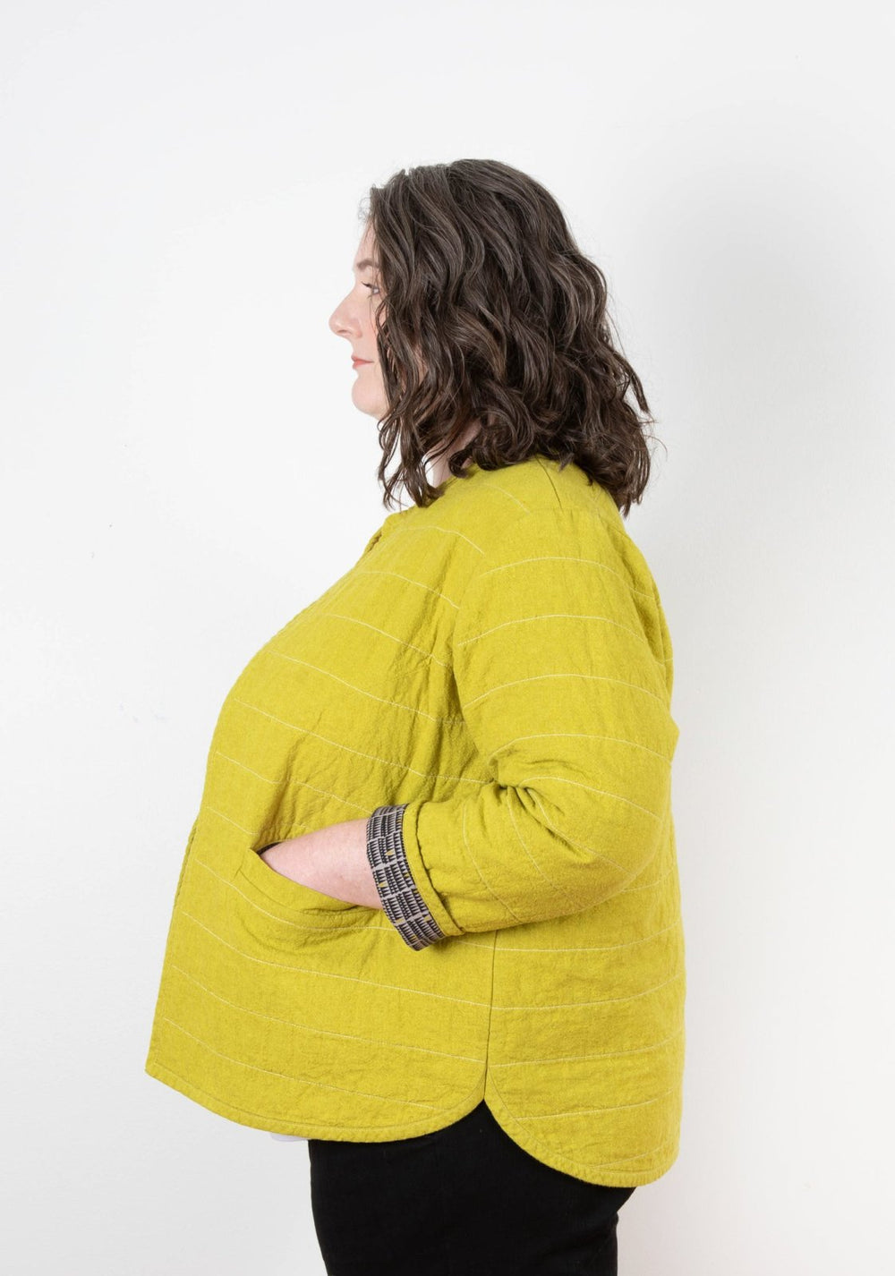 Grainline Studio Tamarack Jacket sewing pattern – plus-size quilted coat with welt pockets for sizes 14-30 (D-cup)