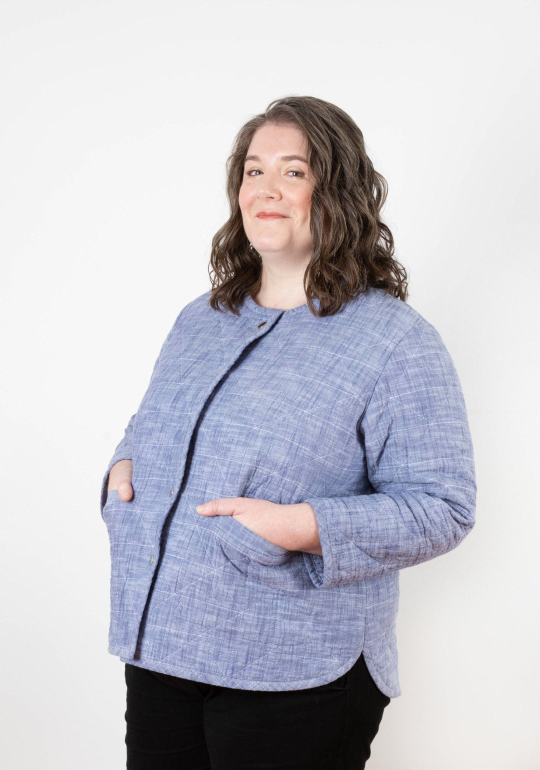 Grainline Studio Tamarack Jacket sewing pattern – plus-size quilted coat with welt pockets for sizes 14-30 (D-cup)