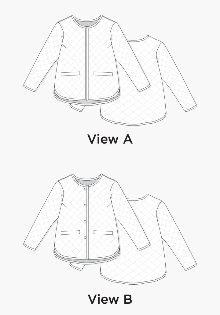 Grainline Studio Tamarack Jacket sewing pattern – plus-size quilted coat with welt pockets for sizes 14-30 (D-cup)