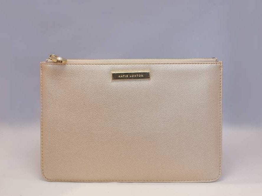 Katie Loxton Message Clutch in elegant design with zipper closure, available in multiple colors.