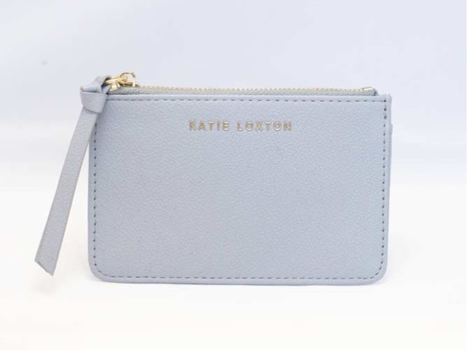 Hana Coin and Card Holder by Katie Loxton in light vintage blue, featuring smooth vegan leather and a zip pocket with card slots.
