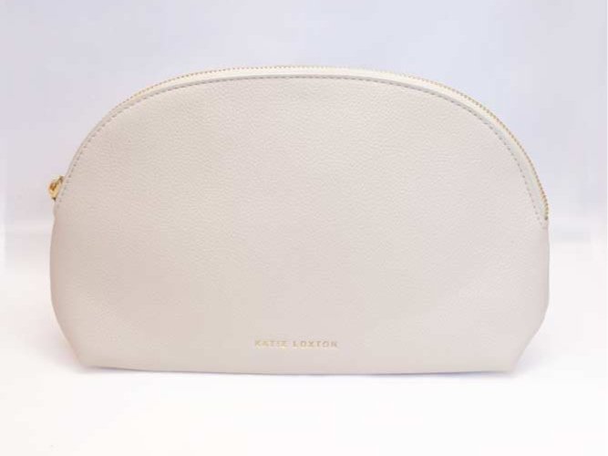 Ivory Large Makeup Bag with Gold Hardware and Faux-Leather Exterior