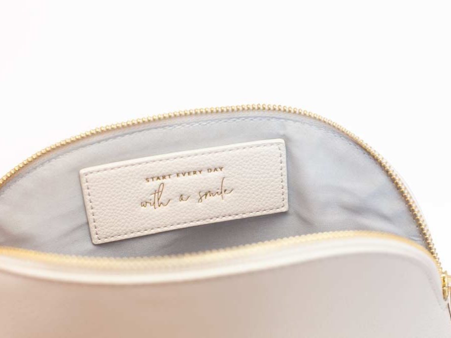 Ivory Large Makeup Bag with Gold Hardware and Faux-Leather Exterior