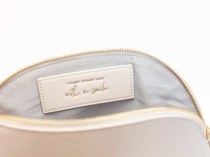 Ivory Large Makeup Bag with Gold Hardware and Faux-Leather Exterior