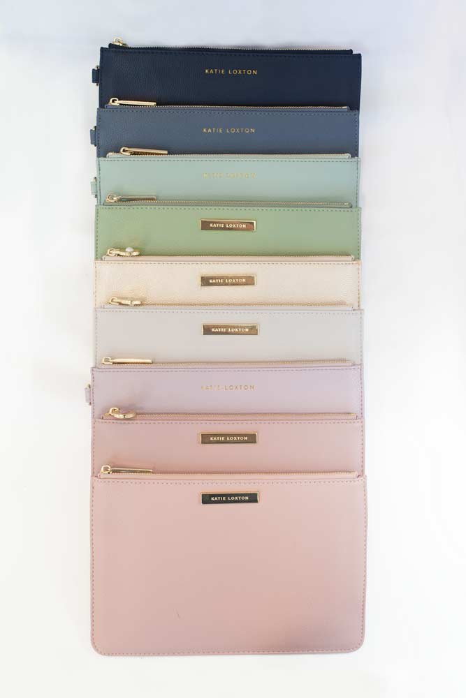 Katie Loxton Message Clutch in elegant design with zipper closure, available in multiple colors.