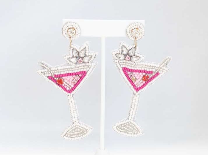 Vibrant Eclectic Beaded Earrings with playful designs like festive Christmas patterns, alcohol bottles, and bumblebees.