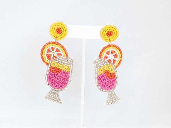 Vibrant Eclectic Beaded Earrings with playful designs like festive Christmas patterns, alcohol bottles, and bumblebees.