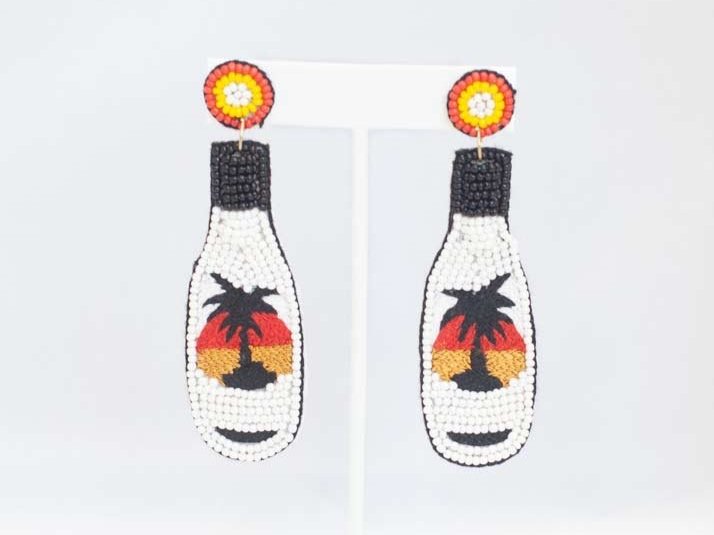 Vibrant Eclectic Beaded Earrings with playful designs like festive Christmas patterns, alcohol bottles, and bumblebees.