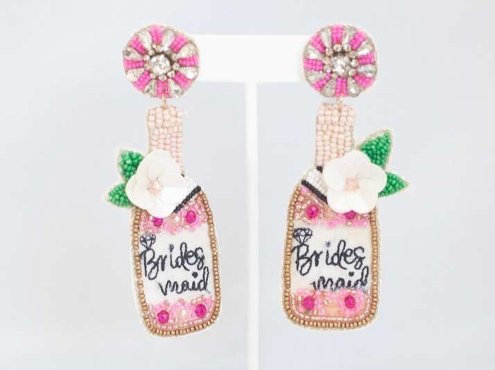 Beaded bridesmaid earrings in pink and gold, a perfect wedding accessory for bridesmaids