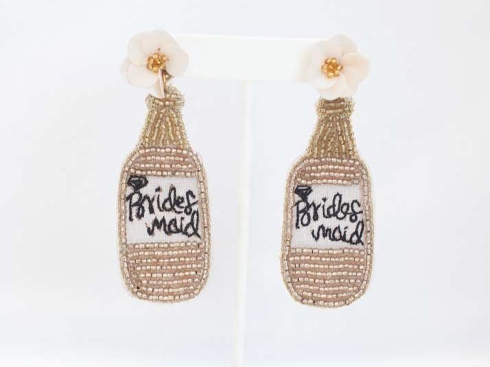 Beaded bridesmaid earrings in pink and gold, a perfect wedding accessory for bridesmaids