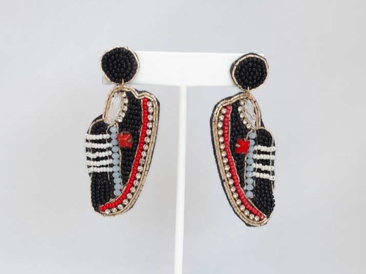 Vibrant Eclectic Beaded Earrings with playful designs like festive Christmas patterns, alcohol bottles, and bumblebees.