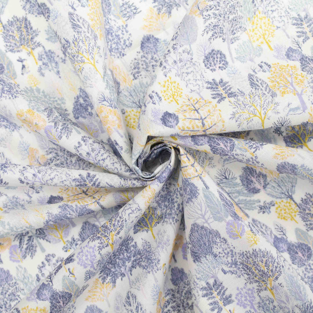 Japanese Cotton Lawn - Scandinavian Forest in Gray Blues and Gold