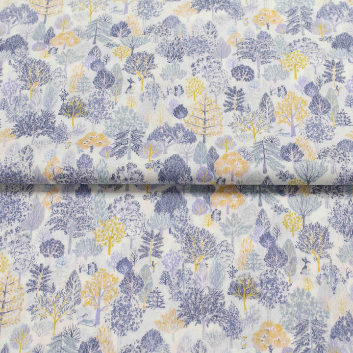Japanese Cotton Lawn - Scandinavian Forest in Gray Blues and Gold