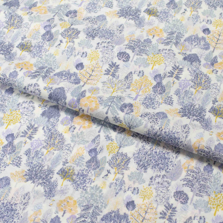 Japanese Cotton Lawn - Scandinavian Forest in Gray Blues and Gold