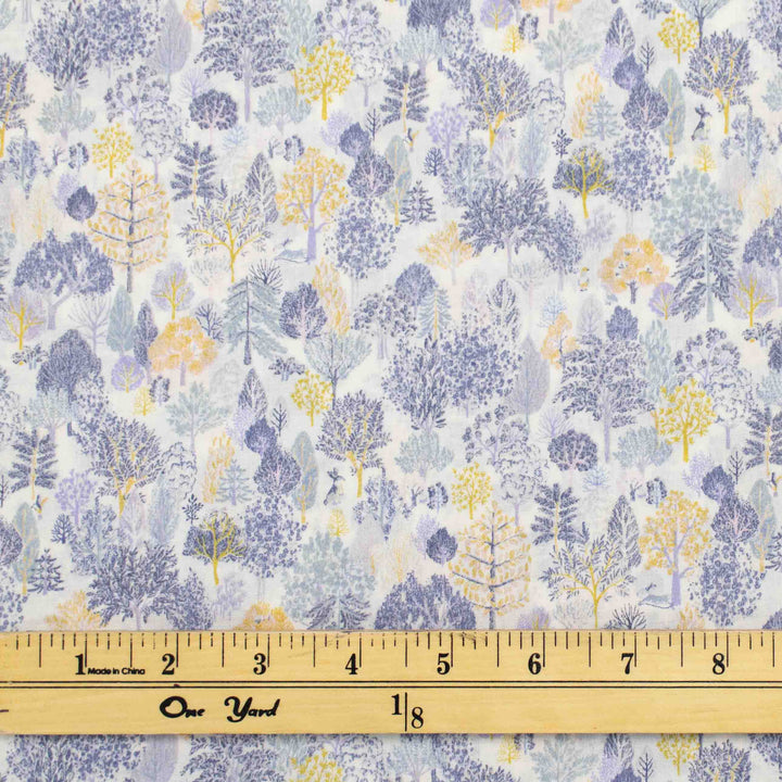 Japanese Cotton Lawn - Scandinavian Forest in Gray Blues and Gold