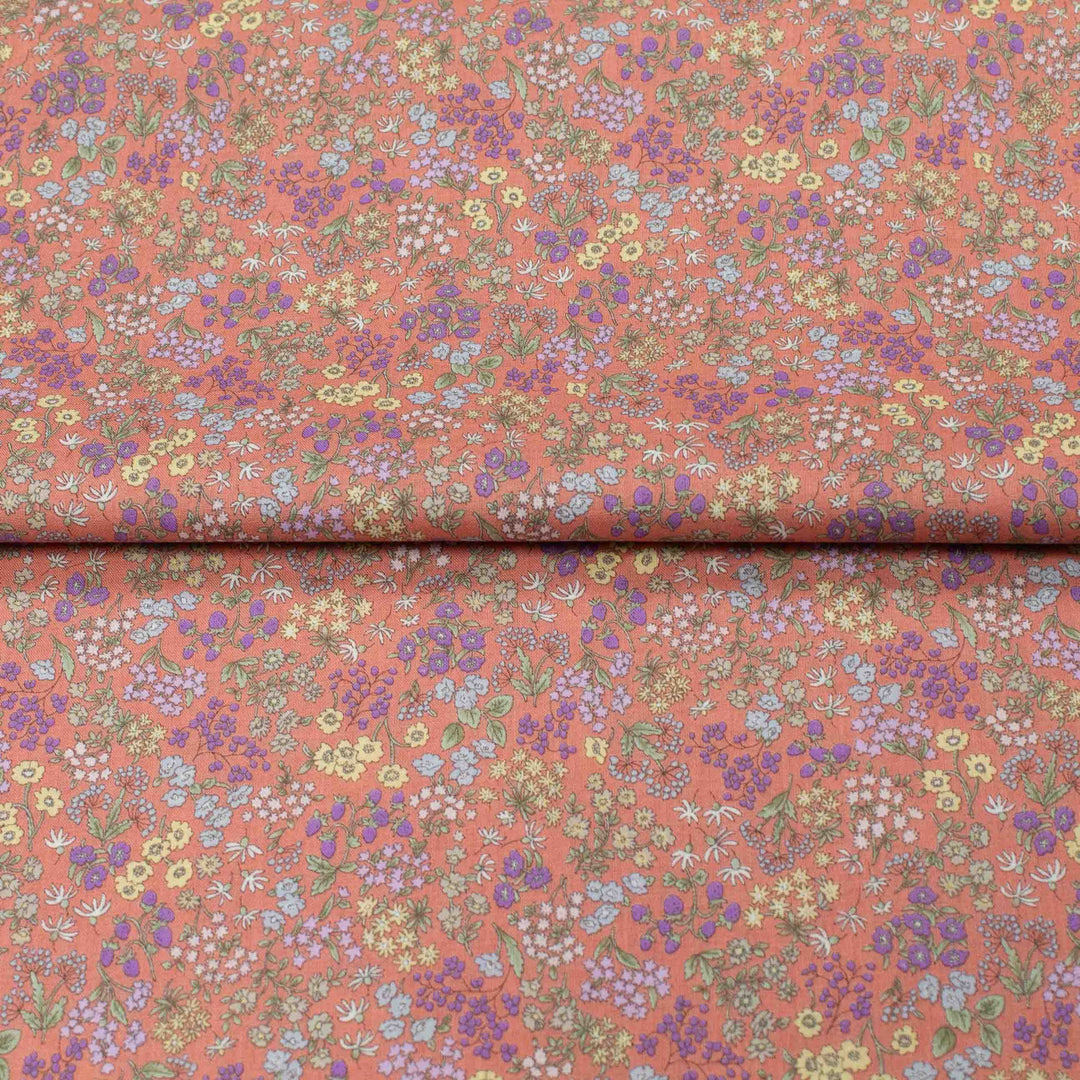 Japanese Cotton Lawn - Wildflowers with Berries - Coral