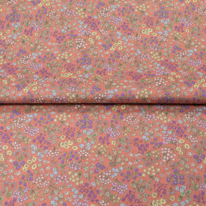 Japanese Cotton Lawn - Wildflowers with Berries - Coral