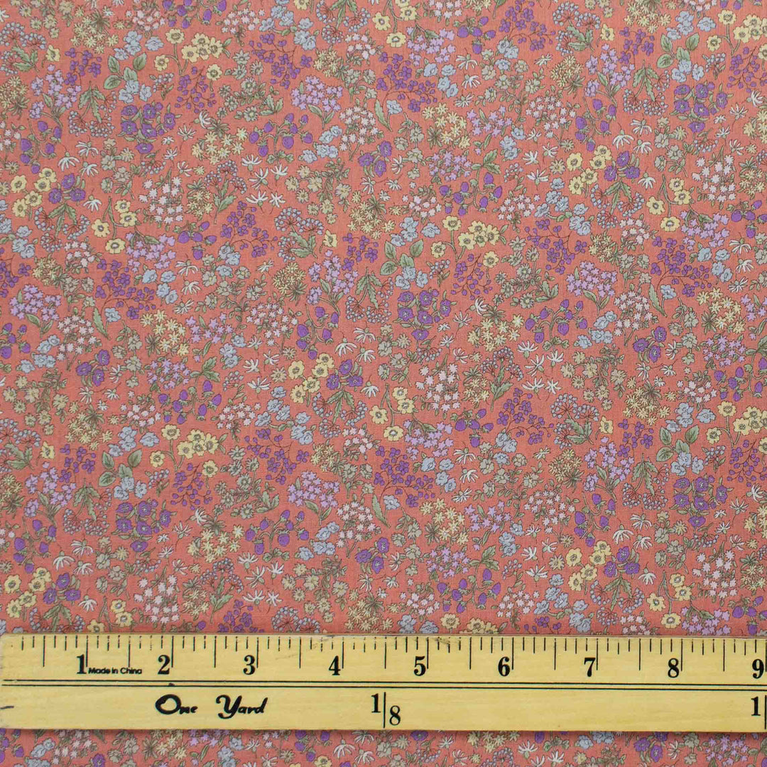 Japanese Cotton Lawn - Wildflowers with Berries - Coral