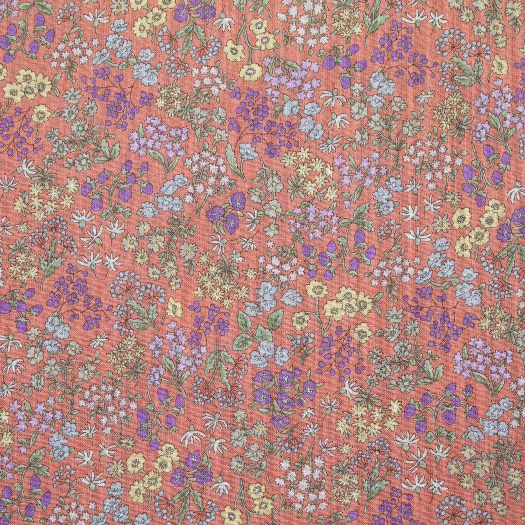 Japanese Cotton Lawn - Wildflowers with Berries - Coral