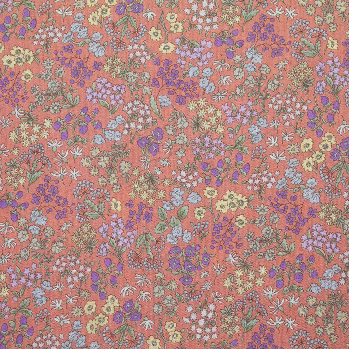 Japanese Cotton Lawn - Wildflowers with Berries - Coral