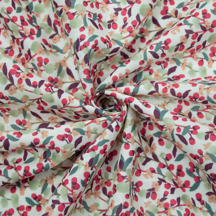 Japanese Cotton Lawn - Leaves and Berries - Cream