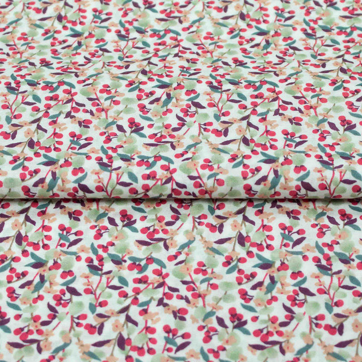 Japanese Cotton Lawn - Leaves and Berries - Cream