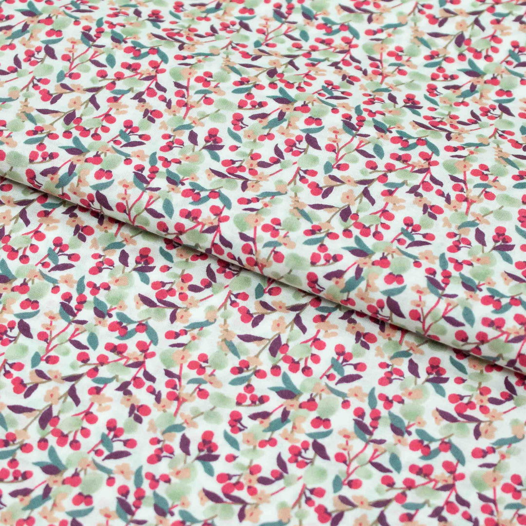 Japanese Cotton Lawn - Leaves and Berries - Cream