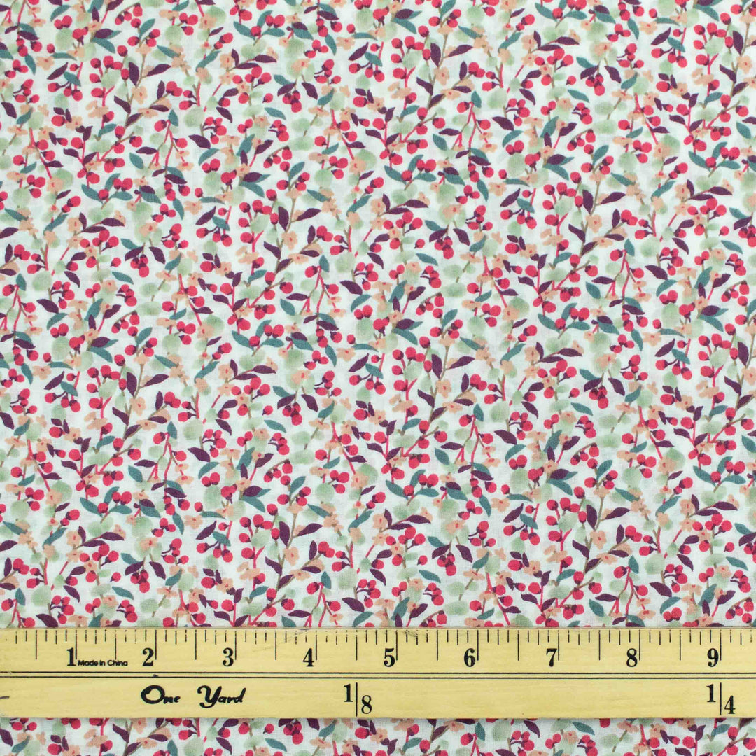 Japanese Cotton Lawn - Leaves and Berries - Cream