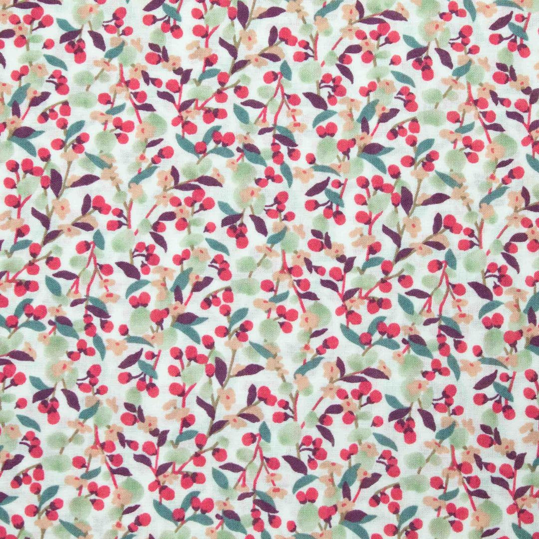Japanese Cotton Lawn - Leaves and Berries - Cream