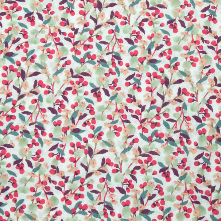 Japanese Cotton Lawn - Leaves and Berries - Cream