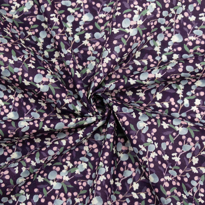 Japanese Cotton Lawn - Leaves and Berries - Eggplant