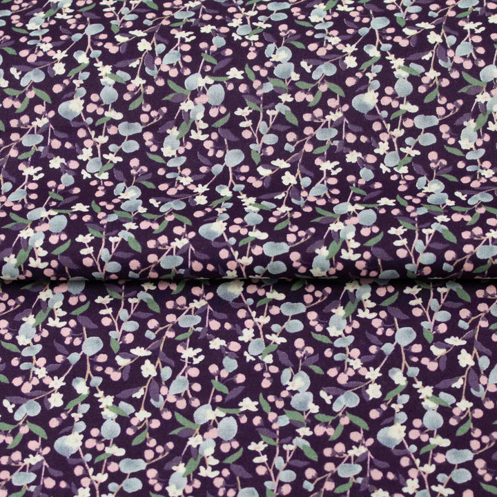 Japanese Cotton Lawn - Leaves and Berries - Eggplant