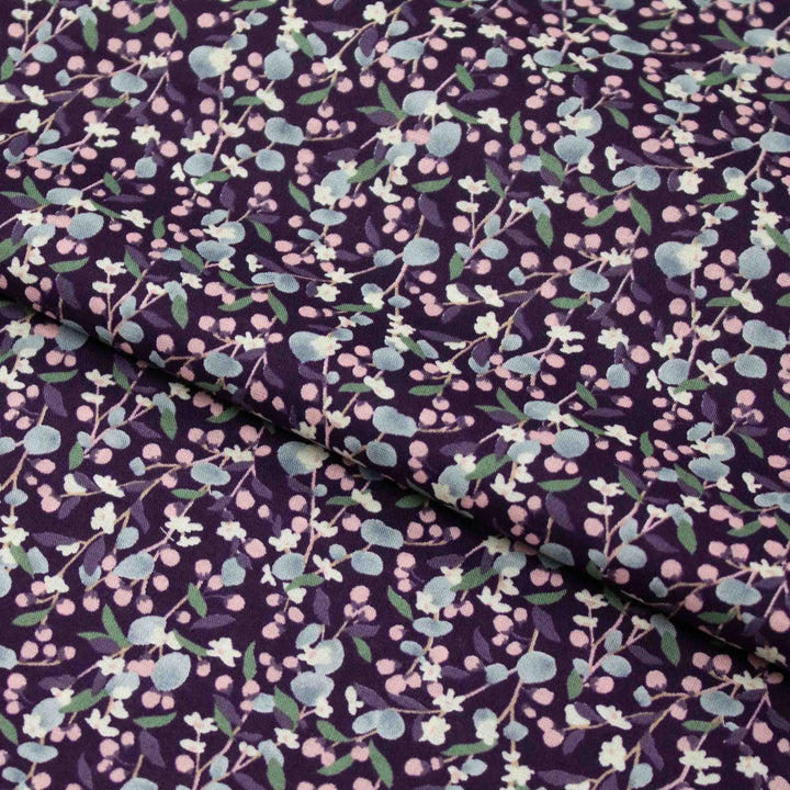 Japanese Cotton Lawn - Leaves and Berries - Eggplant