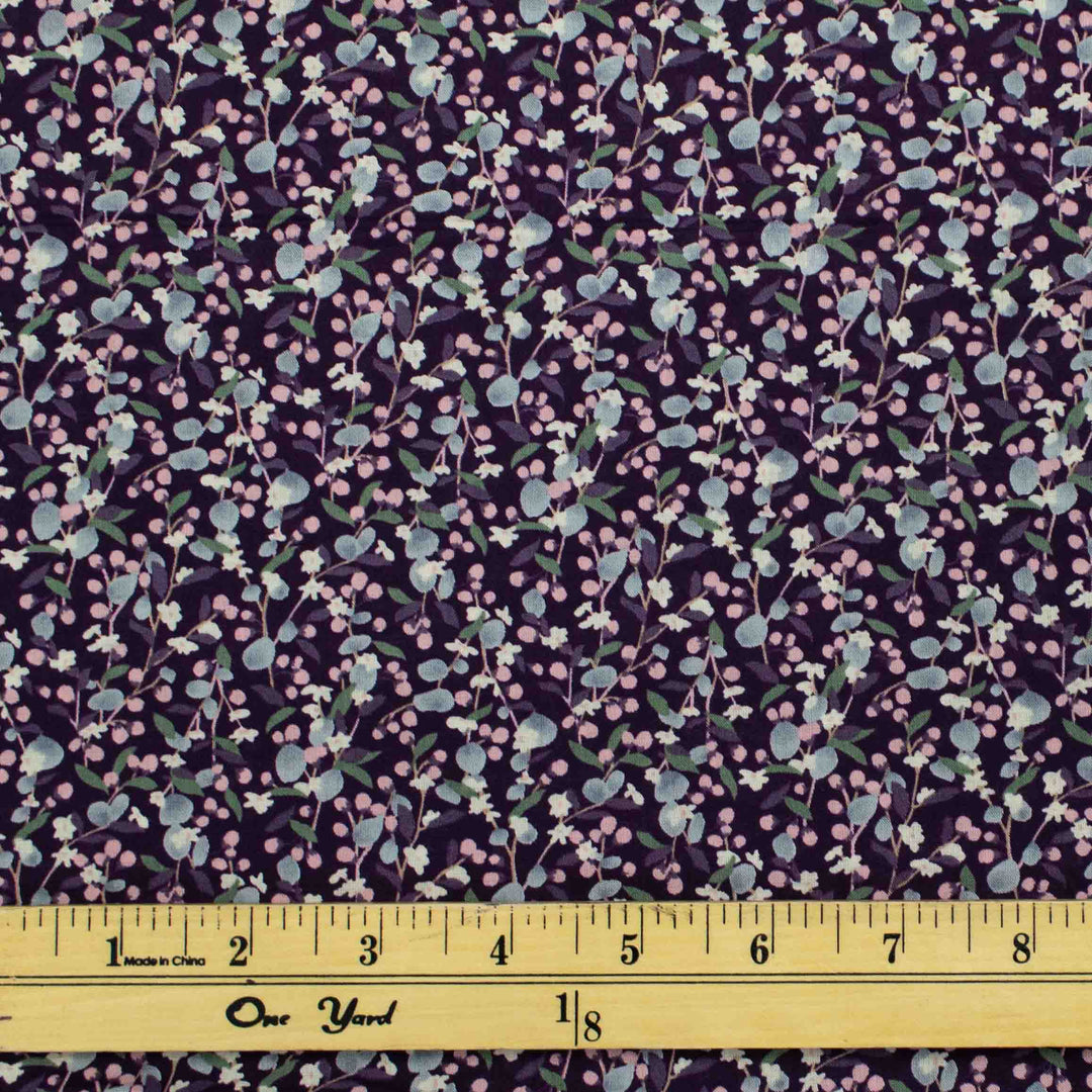 Japanese Cotton Lawn - Leaves and Berries - Eggplant