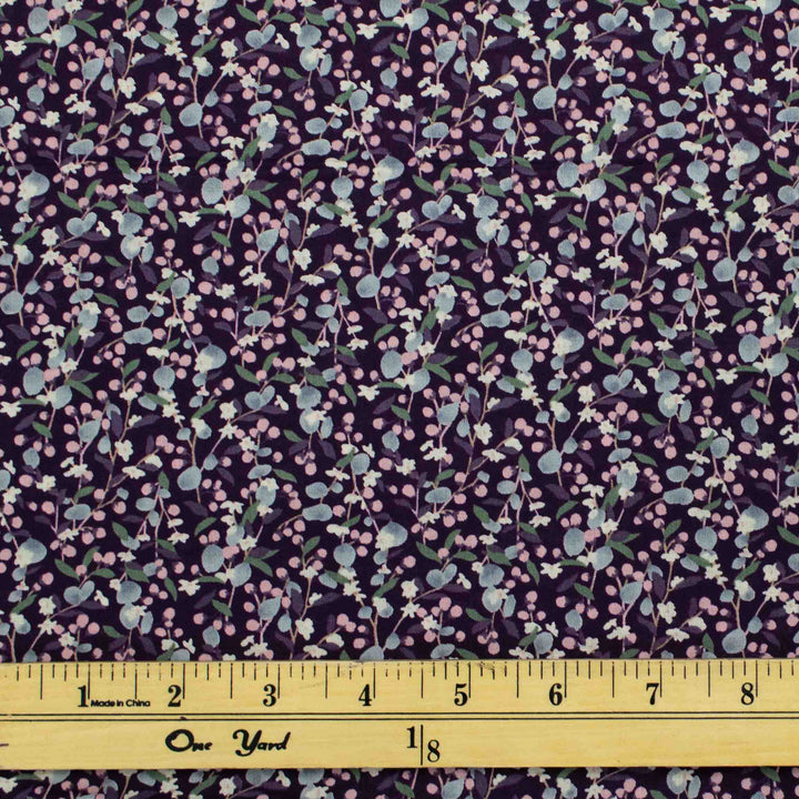 Japanese Cotton Lawn - Leaves and Berries - Eggplant