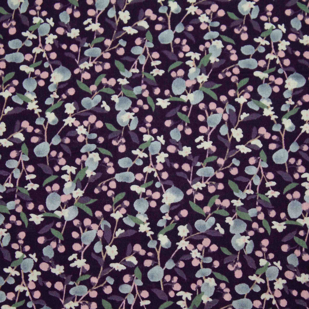 Japanese Cotton Lawn - Leaves and Berries - Eggplant