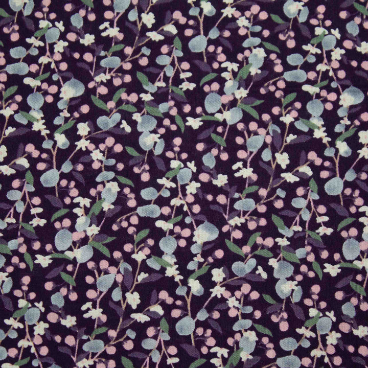 Japanese Cotton Lawn - Leaves and Berries - Eggplant