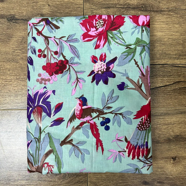 Indian Block Print Cotton - Birds - Beau Blue