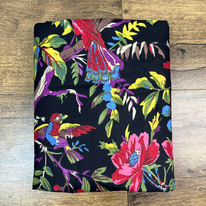 Indian Block Print Cotton - Birds - Black