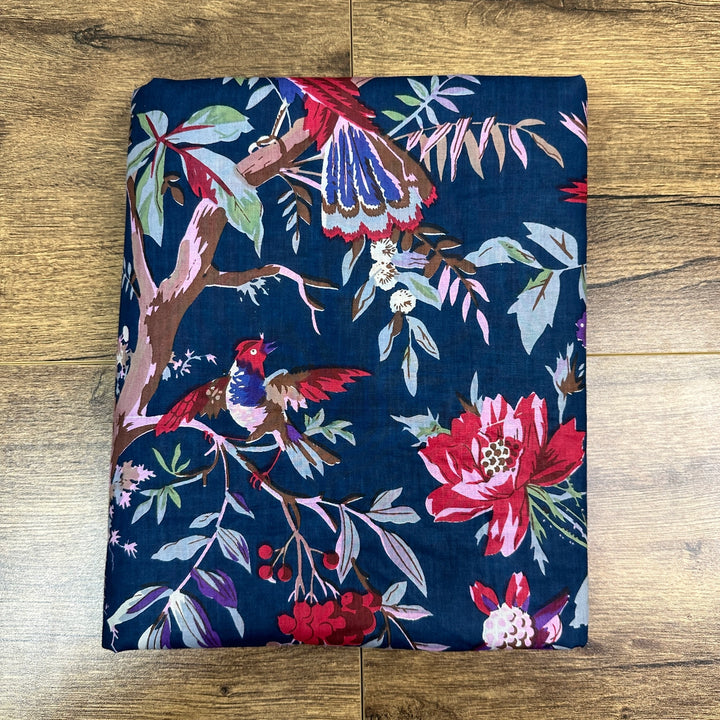 Indian Block Print Cotton - Birds - Deep Blue