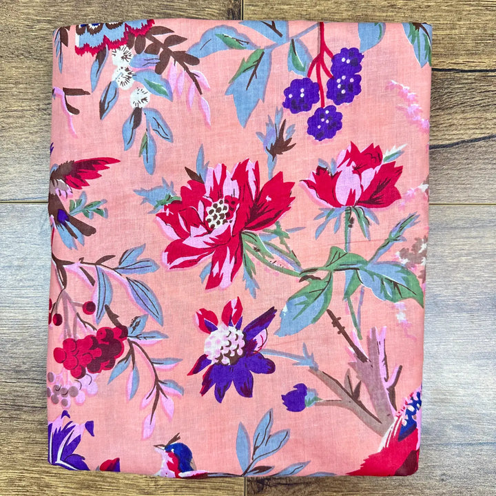 Indian Block Print Cotton - Birds - Desert Sand