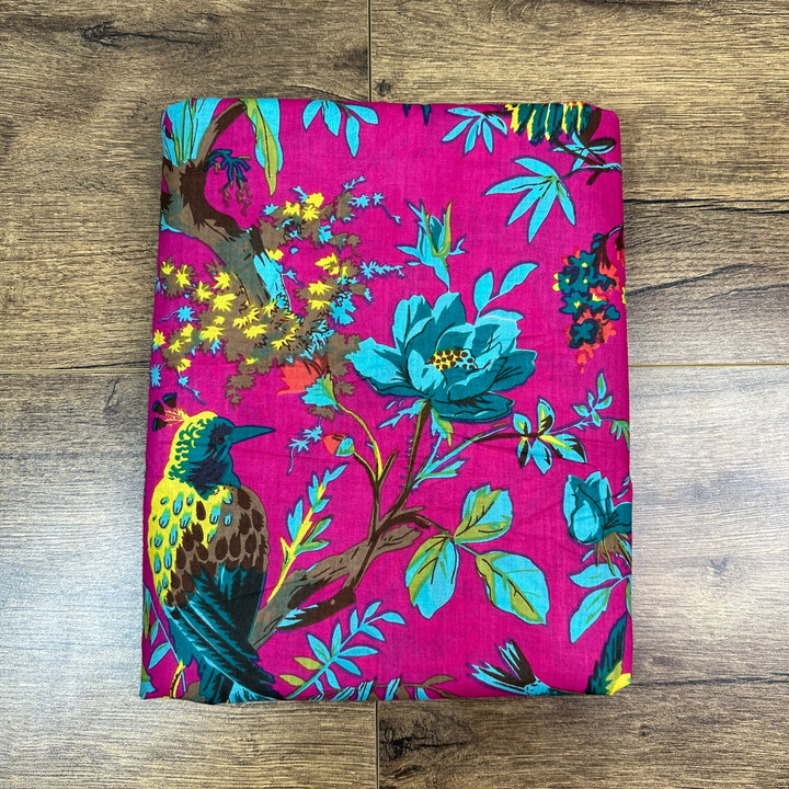 Indian Block Print Cotton - Birds - Queen Pink