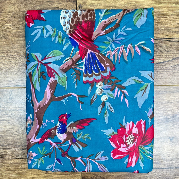 Indian Block Print Cotton - Birds - Teal